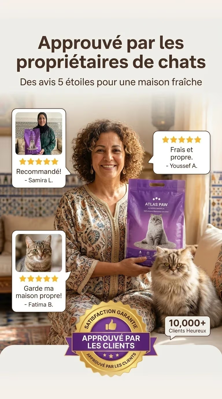 Cliente marocaine satisfaite avec son chat et la litière Canino