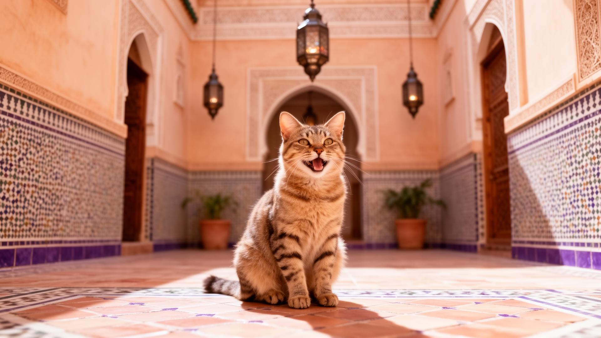 Chat dans un riad marocain